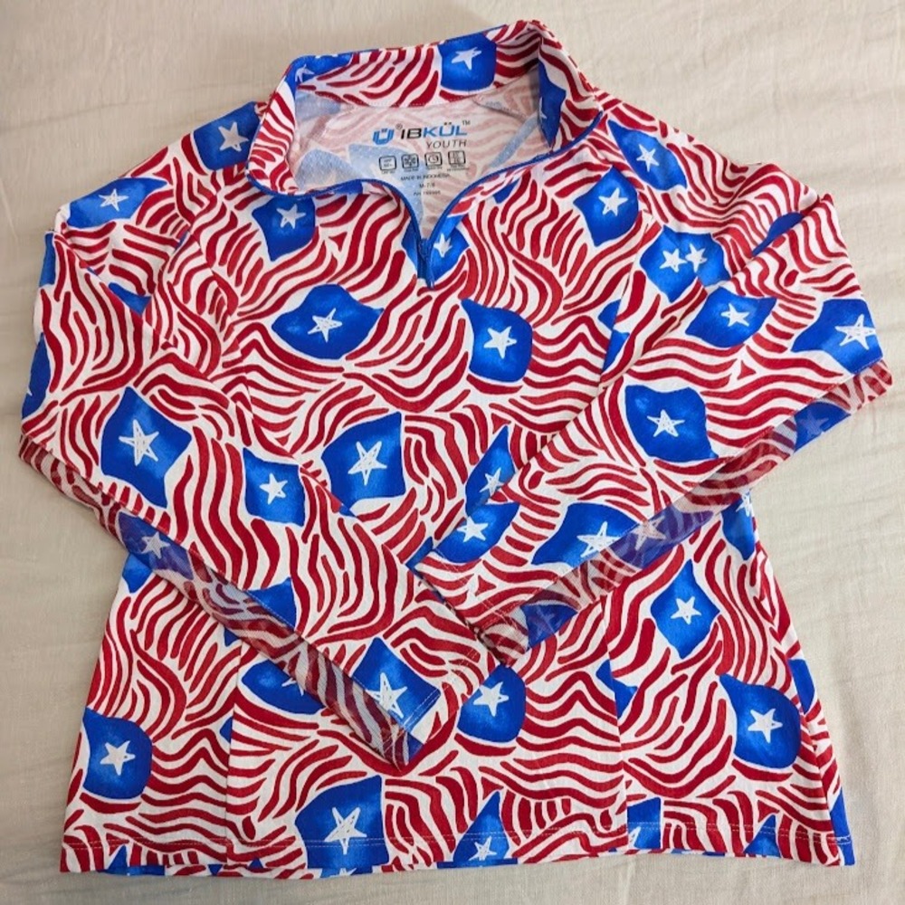 IBKUL Quarter Zip Top‎ Youth Size M-7/8 Red White Blue Patriotic NWOT